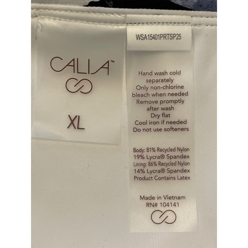 CALIA Bikini Bottoms Womens XL White Mid Rise High Leg Abstract Collage New - Picture 6 of 10